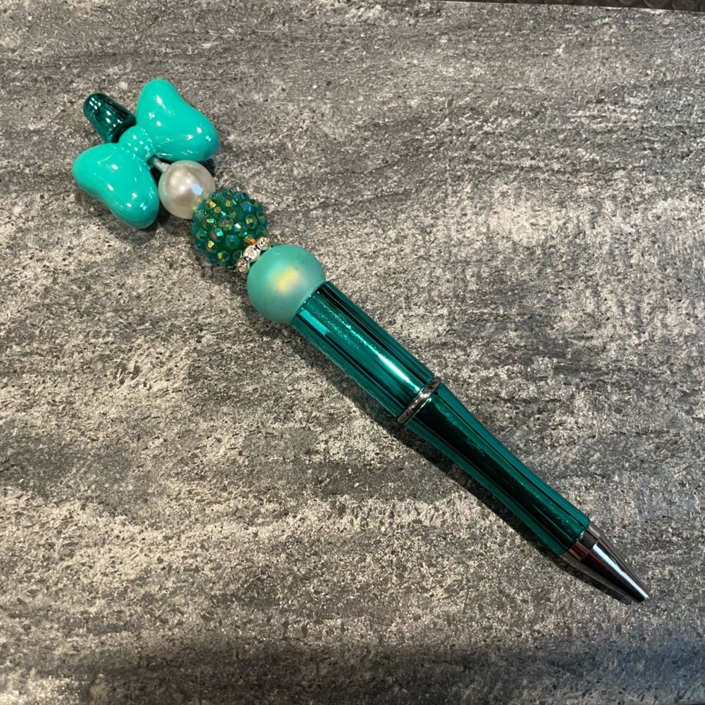 Handmade Beadable Teal Bow Pen